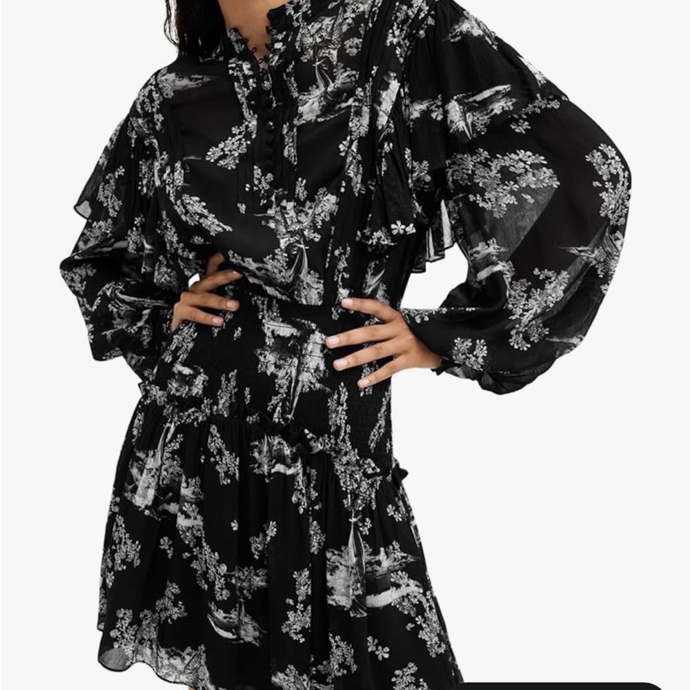 ALLSAINTS Aubrey Dress Maria Black Ruffle Pleated Long Sleeve Women’s Sz 4 $329